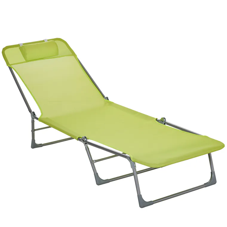Outsunny Șezlong reclinabil pliabil cu pernă, spătar reglabil în 5 trepte, verde | Aosom Romania