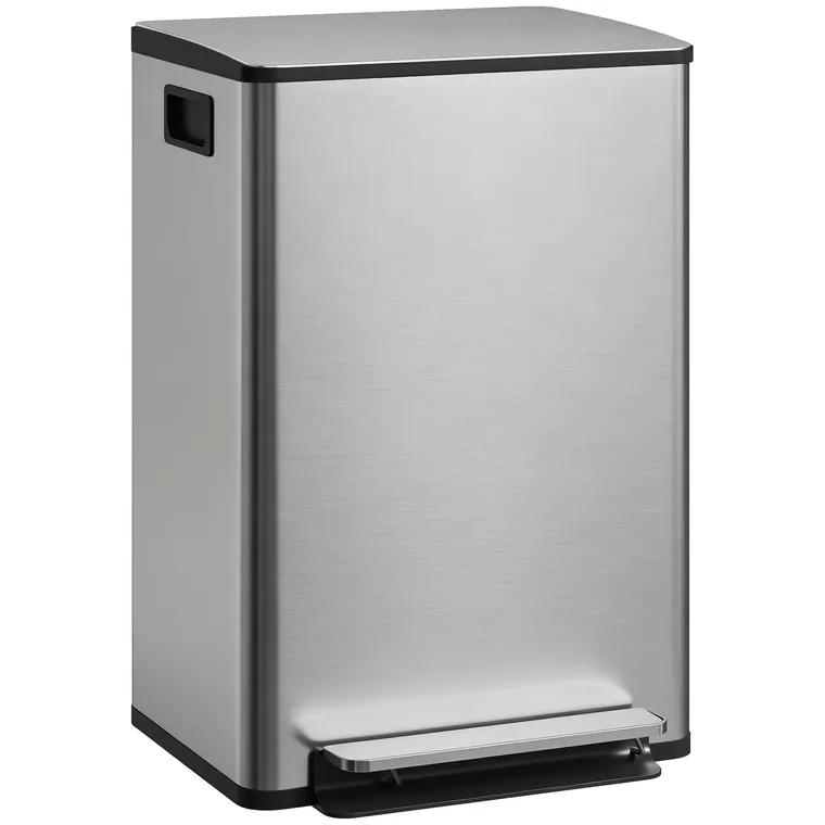 HOMCOM Coș de gunoi bucătărie 50L, coș cu pedală, găleată interioară detașabilă, capac cu închidere silențioasă, 41,7x36,6x62cm, argintiu | Aosom Romania
