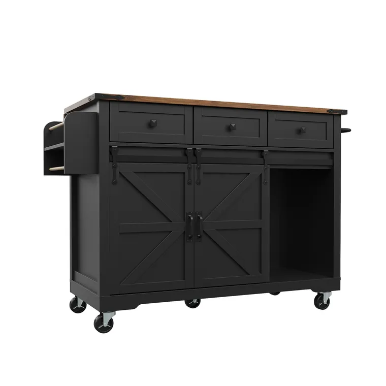 Insulă de bucătărie cu blat rabatabil, Negru | Aosom Romania