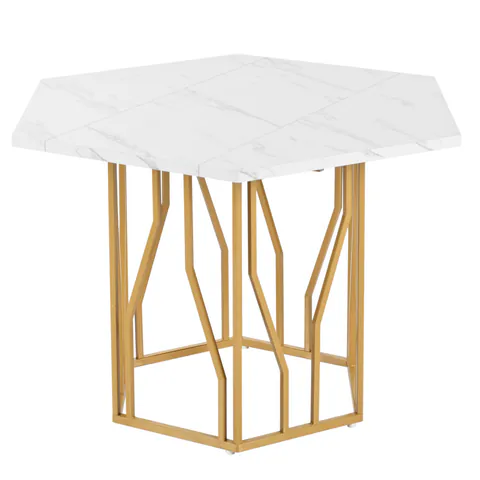 Masă de dining hexagonală modernă, Alb+Auriu | Aosom Romania