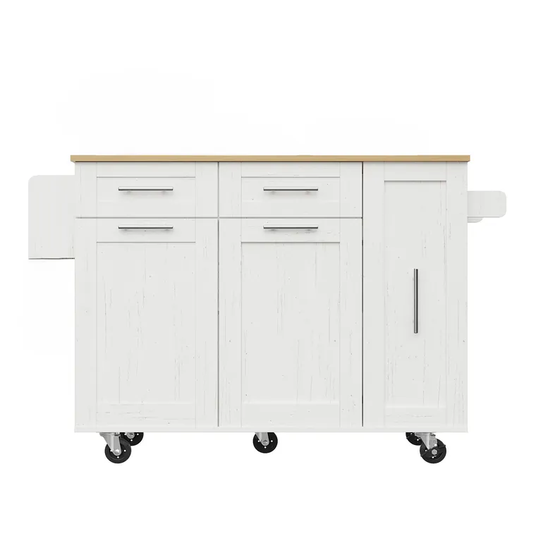 Insulă de bucătărie cu blat rabatabil, Alb | Aosom Romania