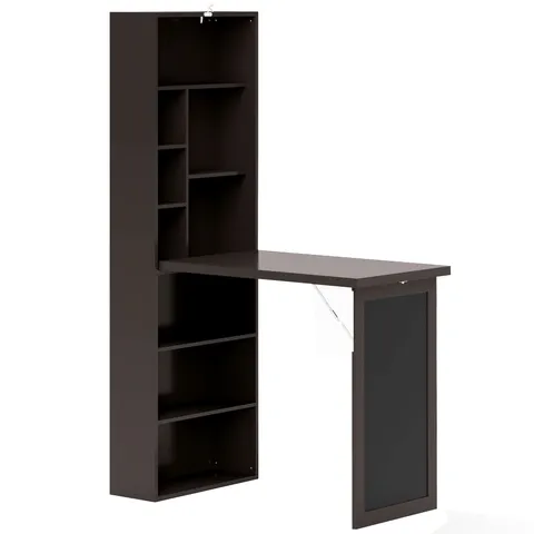 HOMCOM Birou Modern Pliabil cu Bibliotecă și Tablă, din Lemn și Metal, 98x51x153 cm, Maro | Aosom Romania