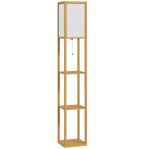 HOMCOM Lampă de Podea cu Rafturi de Depozitare Soclu E27 pentru Living Dormitor Birou Natural | Aosom Romania