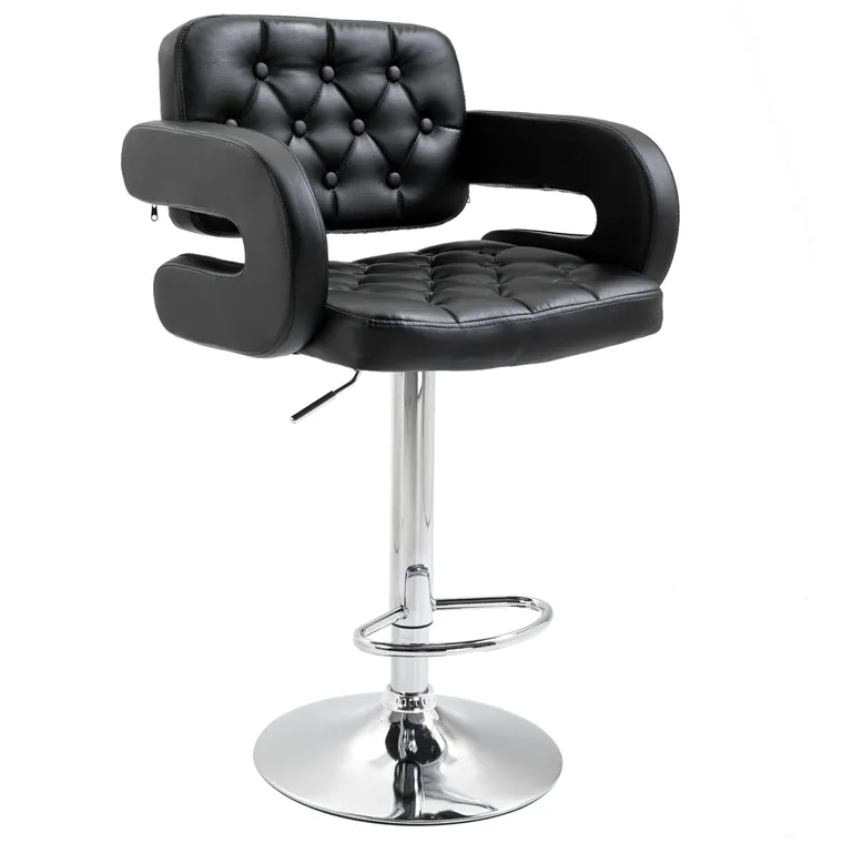 HOMCOM Taburet de bar pivotant scaun de bar reglabil pe înălțime cu spătar suport pentru picioare și cotiere 61x50x94-114cm negru | Aosom Romania