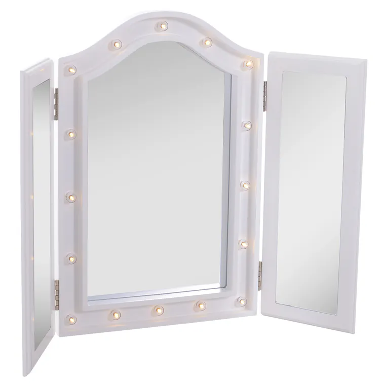 Homcom Specchio da Trucco Ripiegabile Retroilluminato con 16 Luci LED in Bianco, 73x53.5x4.5cm