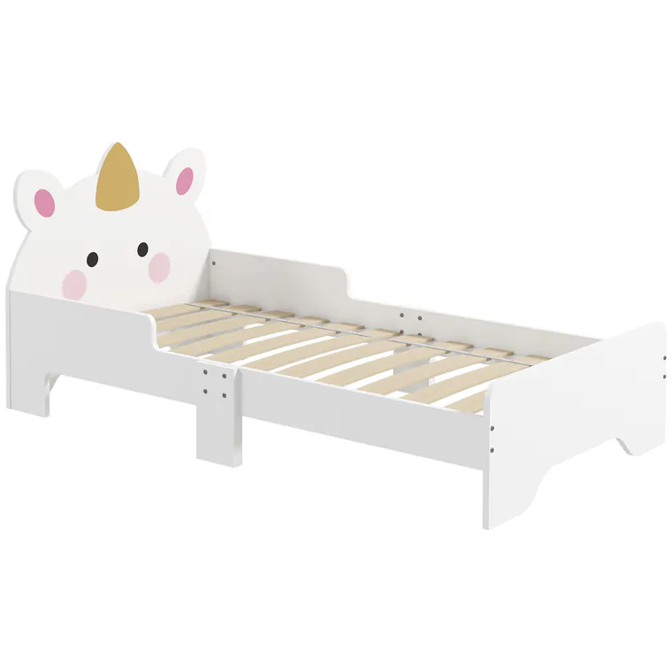 ZONEKIZ Pat pentru copii pat de copii design unicorn 3-6 ani somier cu șipci inclus capacitate de încărcare 80 kg 143 x 74 x 67 cm roz | Aosom Romania