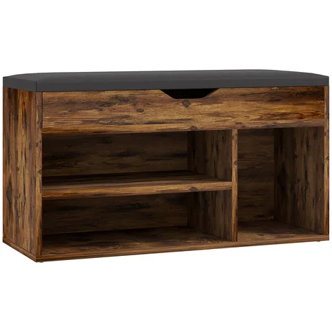 HOMCOM Mobilier pentru încălțăminte Bancă cu depozitare în 2 niveluri, nișă + compartiment integrat cu pernă, efect lemn de mahon | Aosom Romania