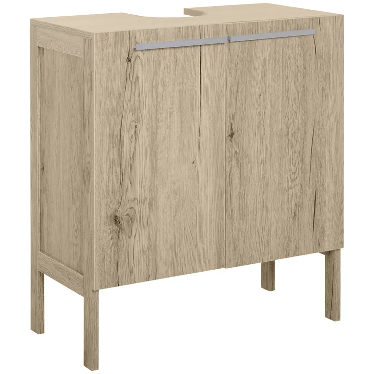 HOMCOM Corp baie sub lavoar - corp sub-chiuvetă - dulap 2 uși cu etajeră - dim. 60L x 30l x 70H cm - MDF imitație lemn gri | Aosom Romania