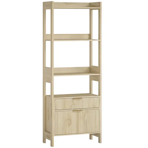 HOMCOM Bibliotecă înaltă, corp de depozitare cu 4 rafturi deschise și 2 sertare canelate, 60 x 30 x 160 cm, lemn natural | Aosom Romania