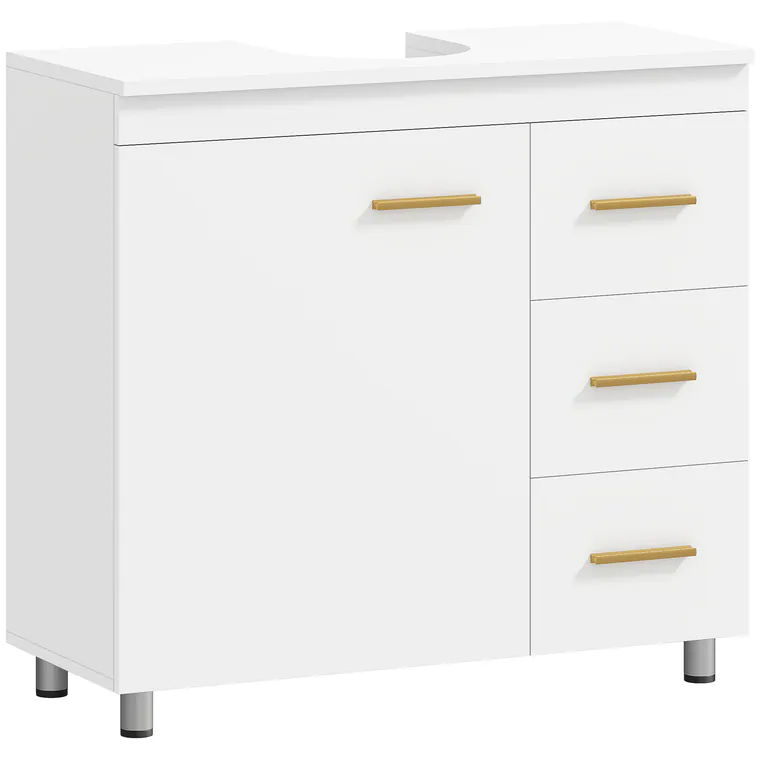 HOMCOM Dulap sub chiuvetă pentru baie, design în 3 niveluri, MDF, PAL, Alb | Aosom Romania