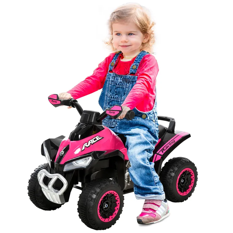 ATV Jucarie pentru copii Ride On cu lumini si sunete HOMCOM, miscare prin impingere varsta recomandata 18-36 luni, roz, 67,5x38x 44cm | Aosom Romania