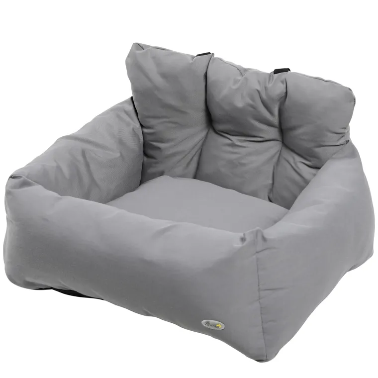 PawHut Scaun de Mașină pentru Câini Mici, Canisă Auto din Bumbac, Detașabilă și Lavabilă, cu Curele de Siguranță, Gri Închis | Aosom Romania