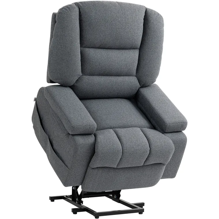 HOMCOM Scaun Rabatabil, Canapea cu Masaj prin Vibrații și Căldură, Scaun de Ridicare cu Telecomandă, 97x90x102 cm, Gri