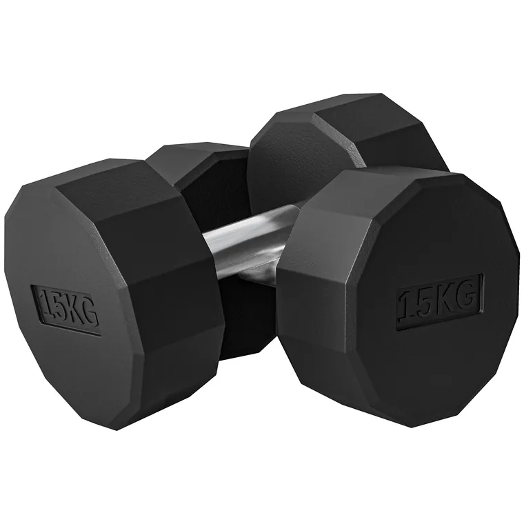 SPORTNOW Set 2 Gantere de 15 kg cu Mâner Antiderapant, Greutăți din Metal și Cauciuc, 26x15.5x15.5 cm, Negru | Aosom Romania