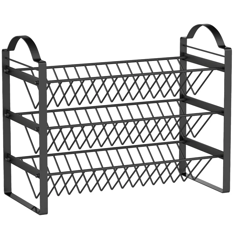 HOMCOM Suport pentru Condimente de Bucătărie cu 3 Nivele, Organizator Salvaspațiu cu Rafturi Înclinate din Metal, Montaj Ușor, Negru | Aosom Romania