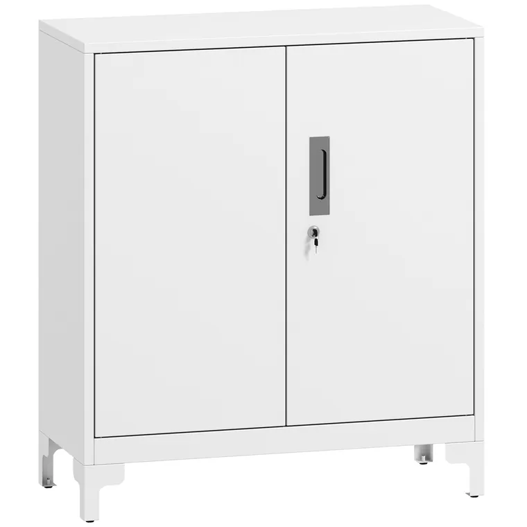 HOMCOM Mobilier de birou cu 3 rafturi, 2 uși și chei, 80x35x91 cm, Alb | Aosom Romania