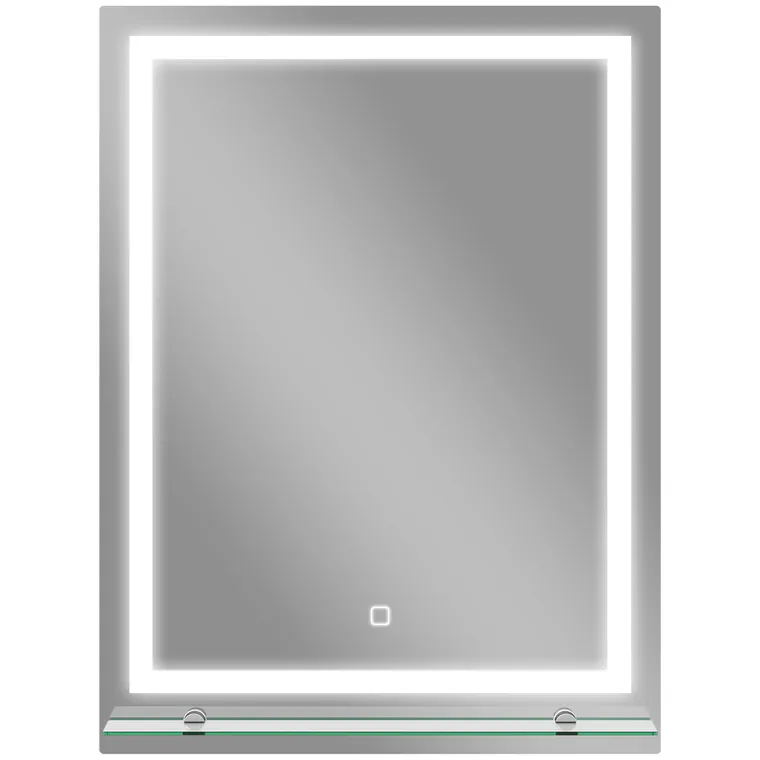 kleankin Oglindă pentru baie 60x80 cm cu 3 culori de lumină, raft din sticlă, funcție memorie și întrerupător tactil Argintiu | Aosom Romania