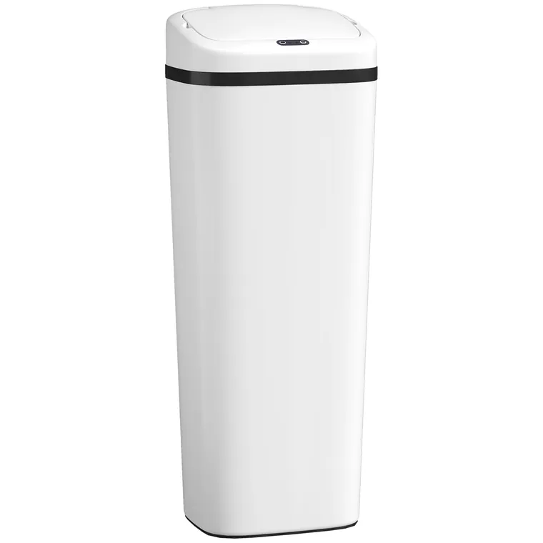 HOMCOM Coș de Gunoi Automat pentru Bucătărie 50 L Îngust din Oțel Inoxidabil cu Senzor Infraroșu Mod Manual Anti-amprente Alb | Aosom Romania