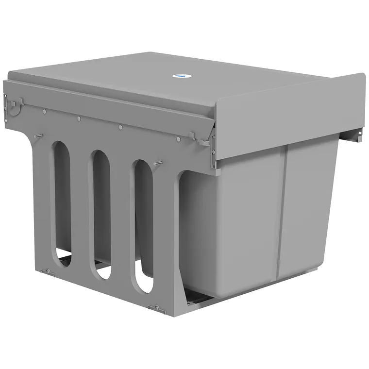 HOMCOM Coș de gunoi extractibil sub chiuvetă cu 3 containere Capacitate totală 31L (15L+8Lx2) Montare inferioară Gri deschis | Aosom Romania