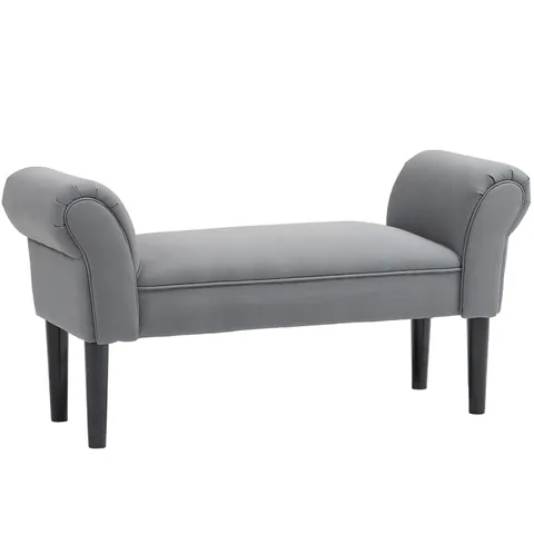 HOMCOM Banchetă pentru marginea patului tapițată în in sintetic cu picioare din lemn, brațe și șezut căptușit gri închis | Aosom Romania