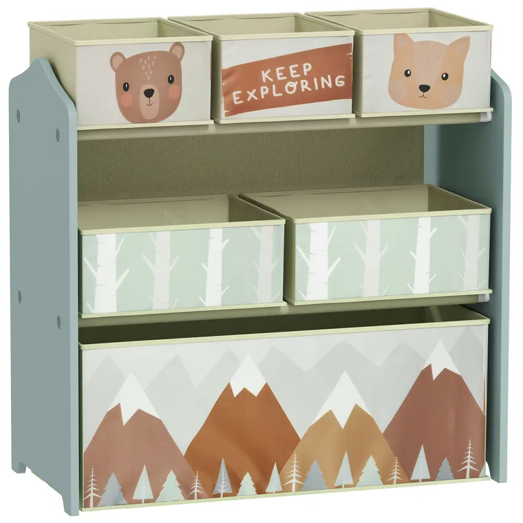 ZONEKIZ Raft Mobil pentru Jucării, Comodă cu 6 Rafturi Detașabile din Material Textil, 63x30x66 cm, Verde | Aosom Romania