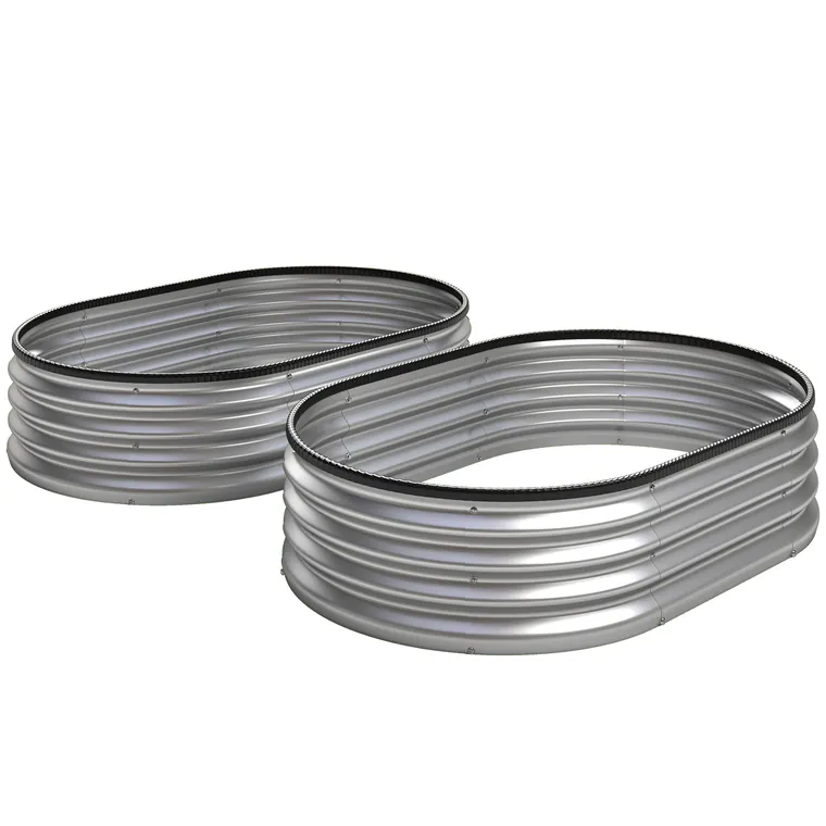 Outsunny Paturi înălțate metalice Set de 2 135 x 90 x 30 cm Paturi ovale cu bandă de cauciuc | Aosom Romania