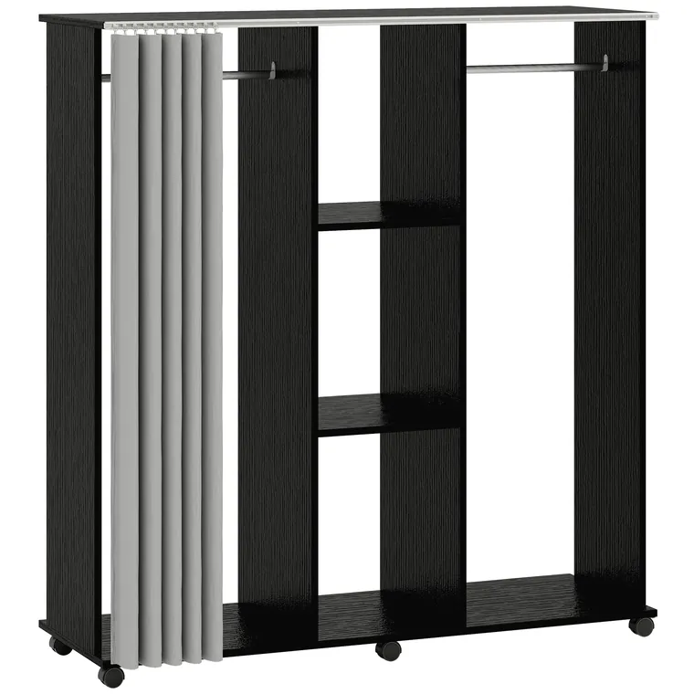 HOMCOM Dulap-penderie mobilier de depozitare mobil cu 6 roți 120L x 40l x 128H cm Negru | Aosom Romania