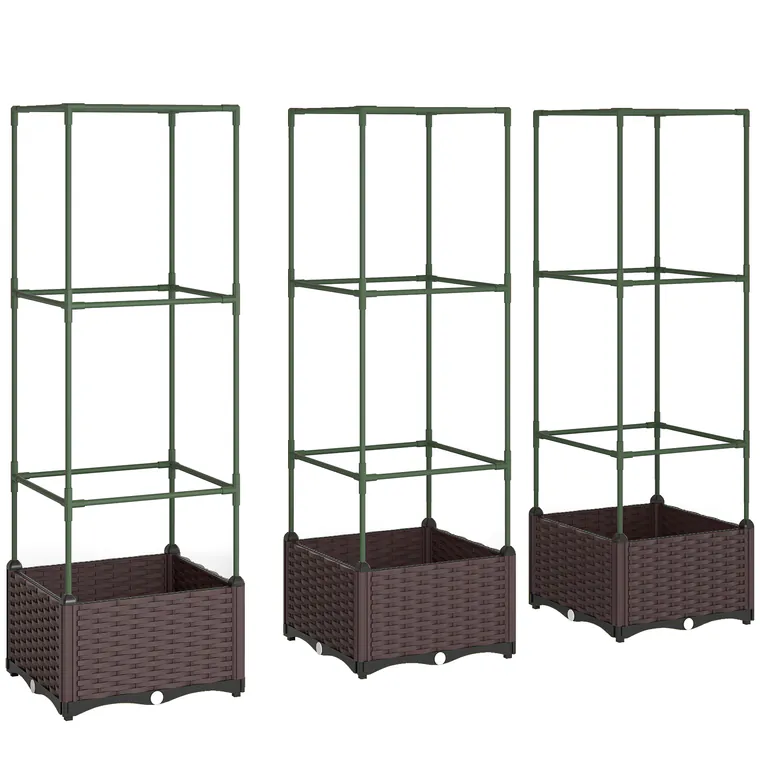 Outsunny Jardinieră înălțată cu spalier set de 3 jardiniere cu orificii de scurgere | Aosom Romania