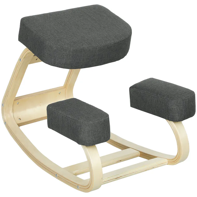 Vinsetto Scaun Ergonomic pentru Genunchi din Mesteacăn și Pernă Gri | Aosom Romania