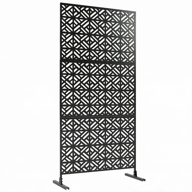 Outsunny Panou despărțitor decorativ pentru intimitate exterior Claustra decorativă pentru grădină 3 panouri cu model geometric Oțel 92x40x192cm Negru | Aosom Romania