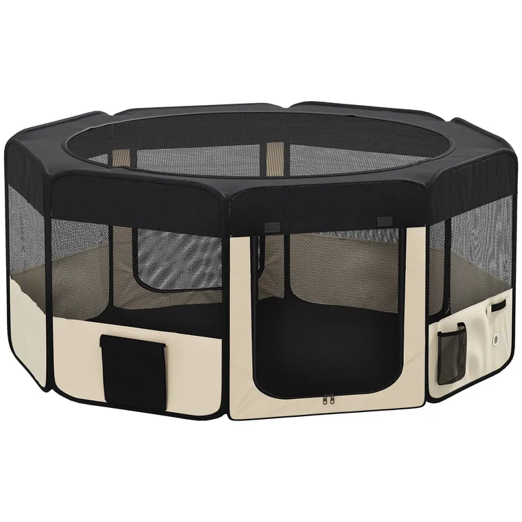 PawHut Parc Pliabil pentru Câini și Pisici Țarc Portabil pentru Animale Mici Impermeabil din Țesătură Oxford Ø90x41 cm Negru | Aosom Romania