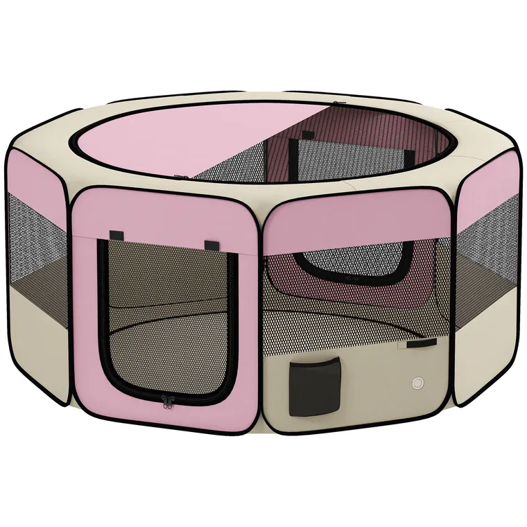 PawHut Parc pliabil pentru câini și pisici țarc portabil pentru animale mici impermeabil din țesătură Oxford Ø120x58cm Roz | Aosom Romania