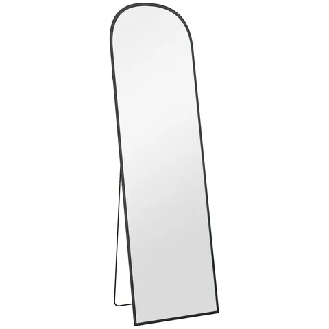 HOMCOM Oglindă de Podea și Perete Modernă din Aliaj de Aluminiu cu Suport Pliabil, 50x170 cm, Neagră | Aosom Romania