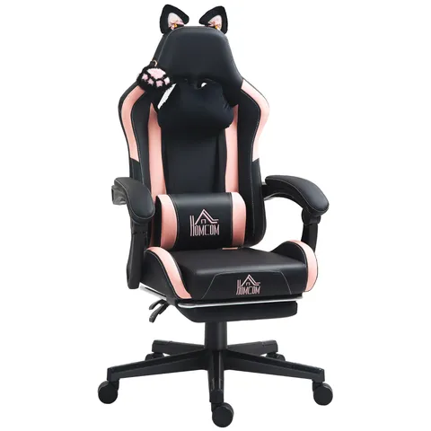 HOMCOM Scaun Gaming Ergonomic cu Urechi de Pisica, Roz | Aosom Romania