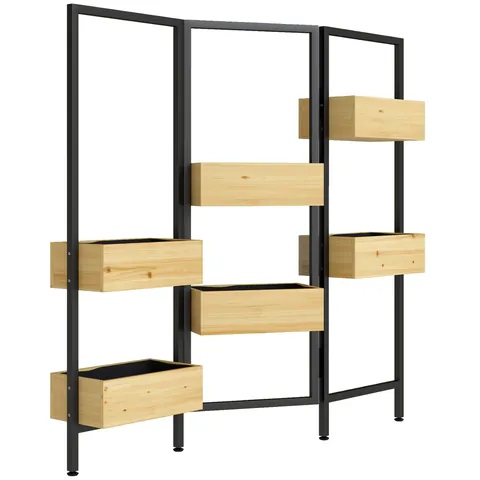 Outsunny Ghiveci cu paravan, pat înălțat cu spalier pliabil, 6 ghivece cu orificii de scurgere, oțel | Aosom Romania