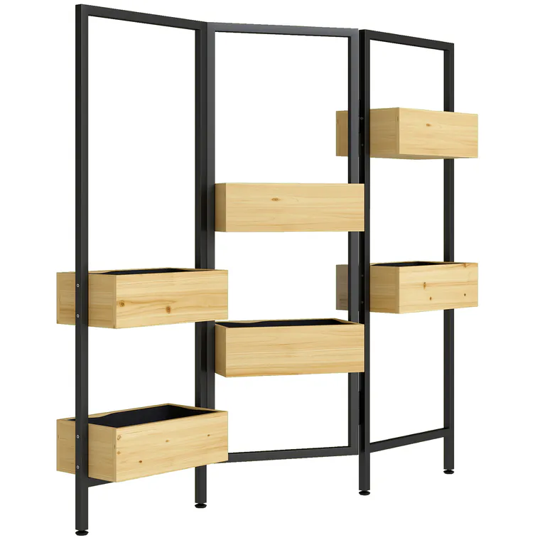 Outsunny Ghiveci cu paravan, pat înălțat cu spalier pliabil, 6 ghivece cu orificii de scurgere, oțel | Aosom Romania