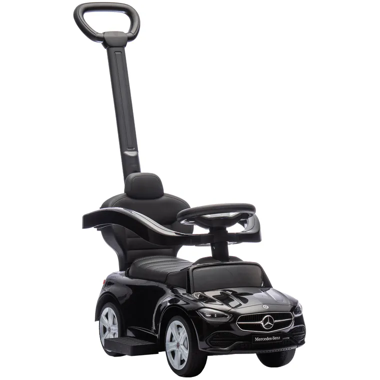 AIYAPLAY Premergător pentru copii Mercedes-Benz sub licență, mașină de împins cu mâner detașabil, 91 x 40 x 83 cm, negru | Aosom Romania