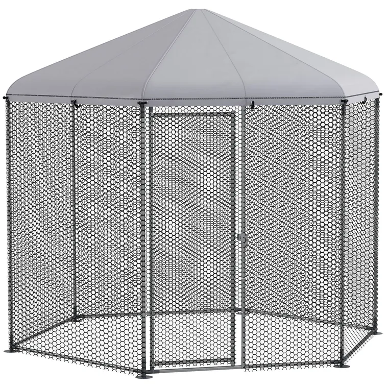PawHut Țarc pentru găini exterior 5 m² parc cu plasă dim. 2,8L x 2,45l x 2,46H - spațiu acoperit - 5/8 găini | Aosom Romania