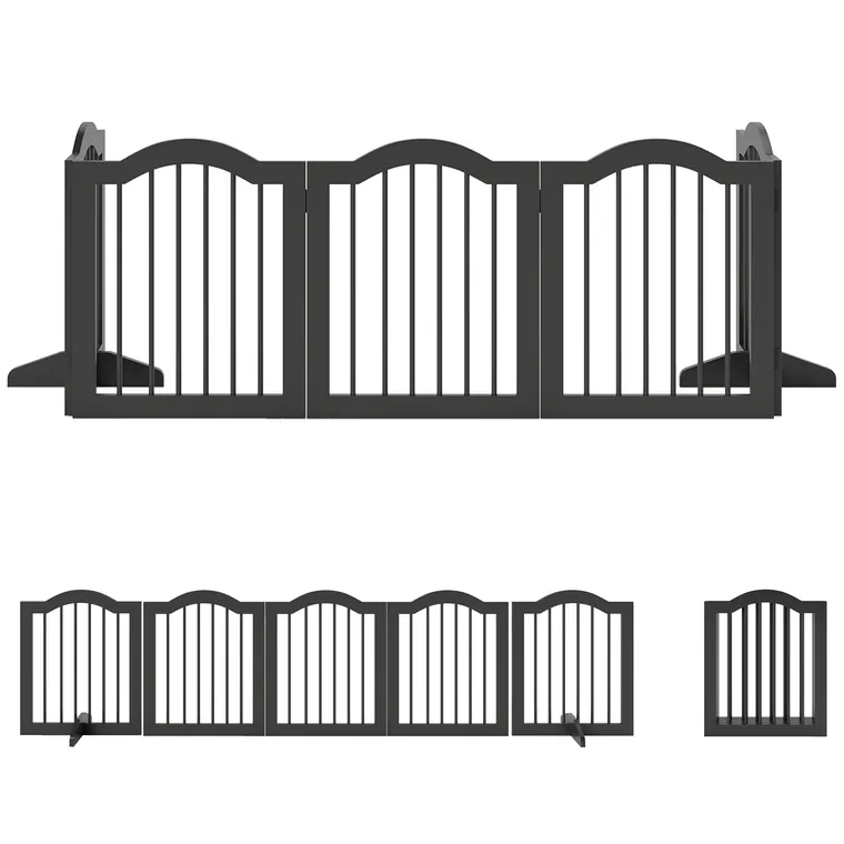 PawHut Gard delimitare pentru câini, grilaj de protecție independent cu picioare, pliabil, 5 panouri, 261,5 x 29,5 x 61 cm, Negru | Aosom Romania