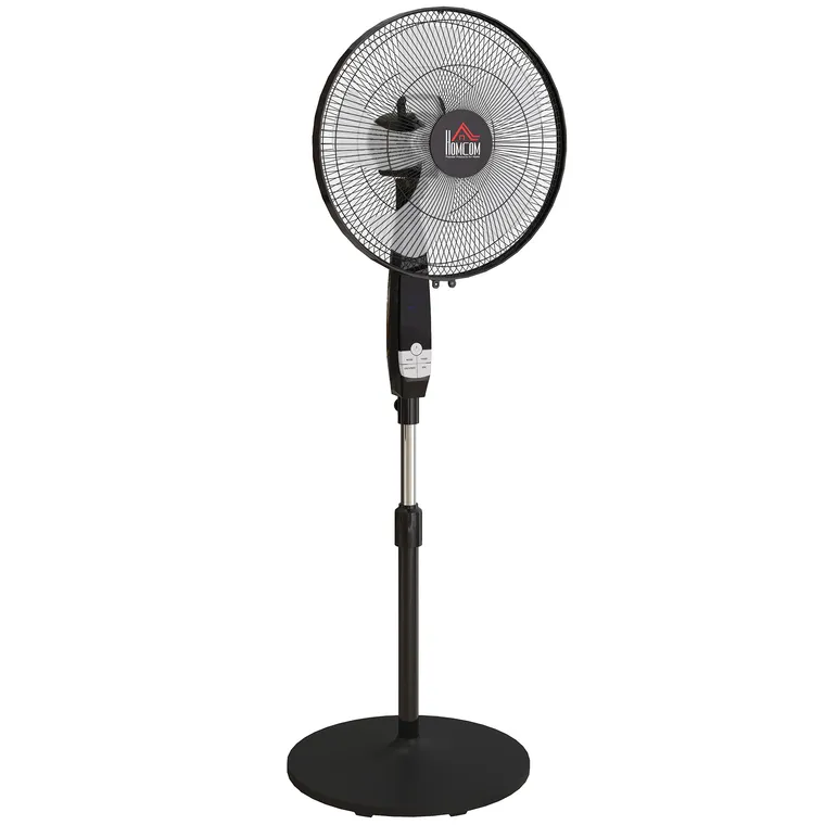 HOMCOM Ventilator pe picior cu înălțime reglabilă oscilant 85° 3 trepte de viteză 50 W cu ecran LED telecomandă temporizator Ø 42 cm negru | Aosom Romania