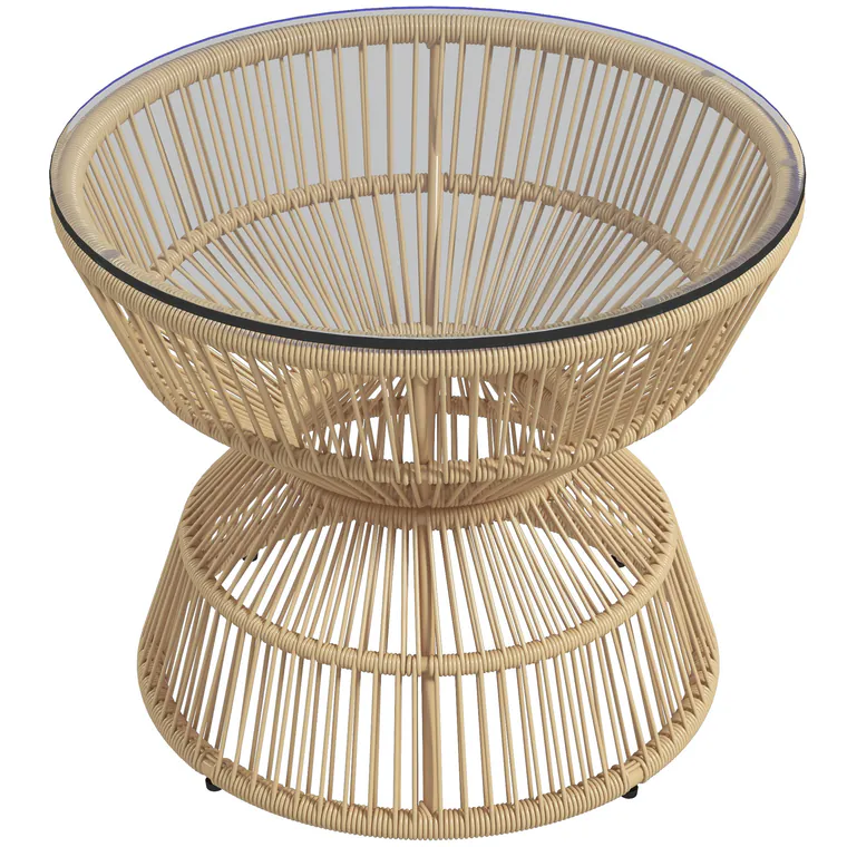 Outsunny Masă laterală pentru exterior, masă de grădină din ratan, blat din sticlă, PE-ratan, 60 cm x 60 cm x 50 cm, natural | Aosom Romania