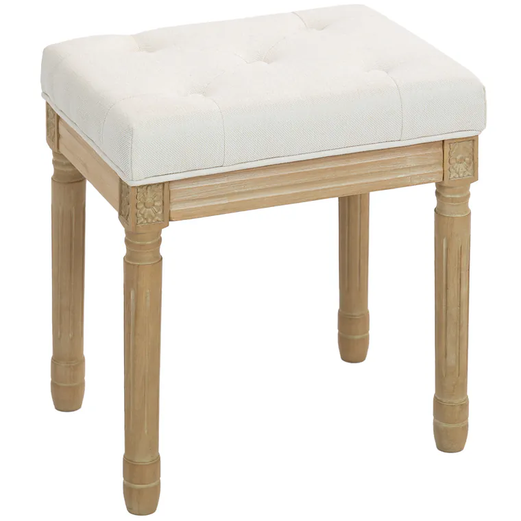 HOMCOM Otoman cu aspect de in, Bancă tapițată, Taburet pentru picioare cu șezut capitonat, Picioare din lemn, 42 x 32 x 46,5 cm, Bej | Aosom Romania