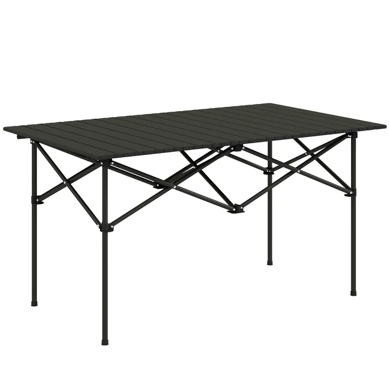 Outsunny Masă de camping pliabilă cu blat rulabil, masă de grădină din aluminiu 2 persoane 95 x 55 cm Negru | Aosom Romania
