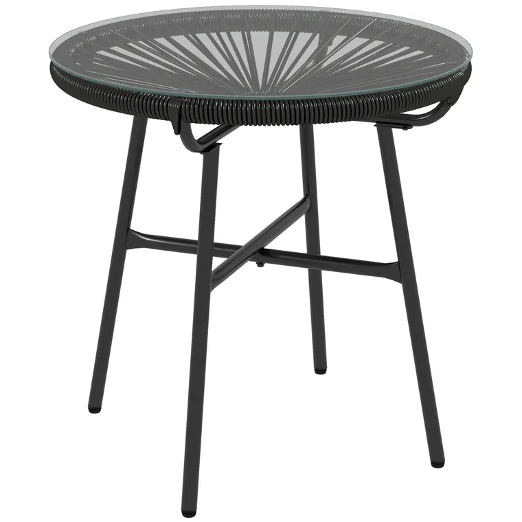 Outsunny Masă de grădină stil Boho - Masă laterală outdoor, PE-Rattan, sticlă securizată, rezistentă la intemperii, 50 cm x 50 cm x 50 cm, Schwarz | Aosom Romania