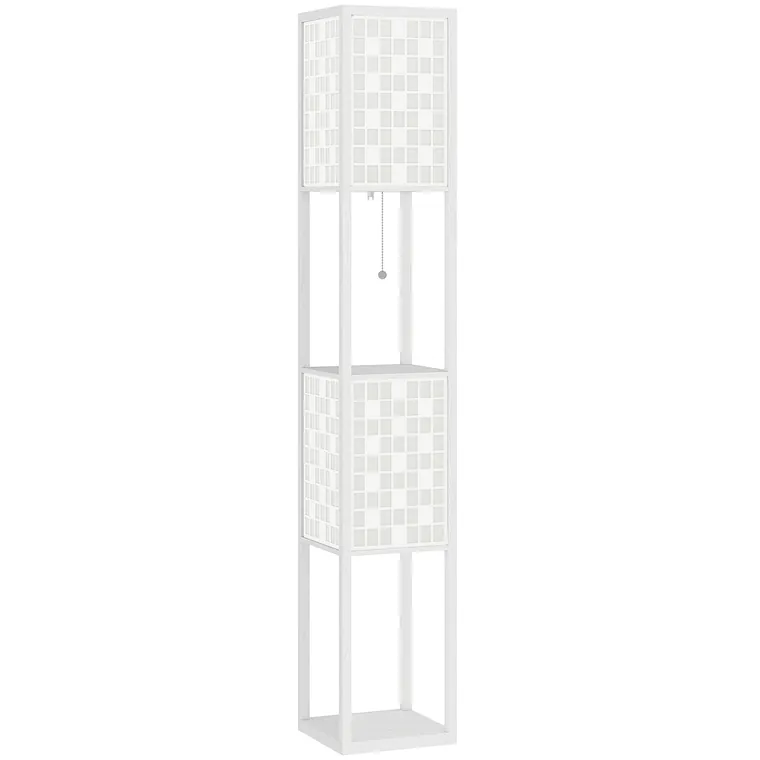 HOMCOM Lampă de podea, model tip plasă, rafturi în 2 niveluri, compatibilă cu diferite becuri, Alb | Aosom Romania
