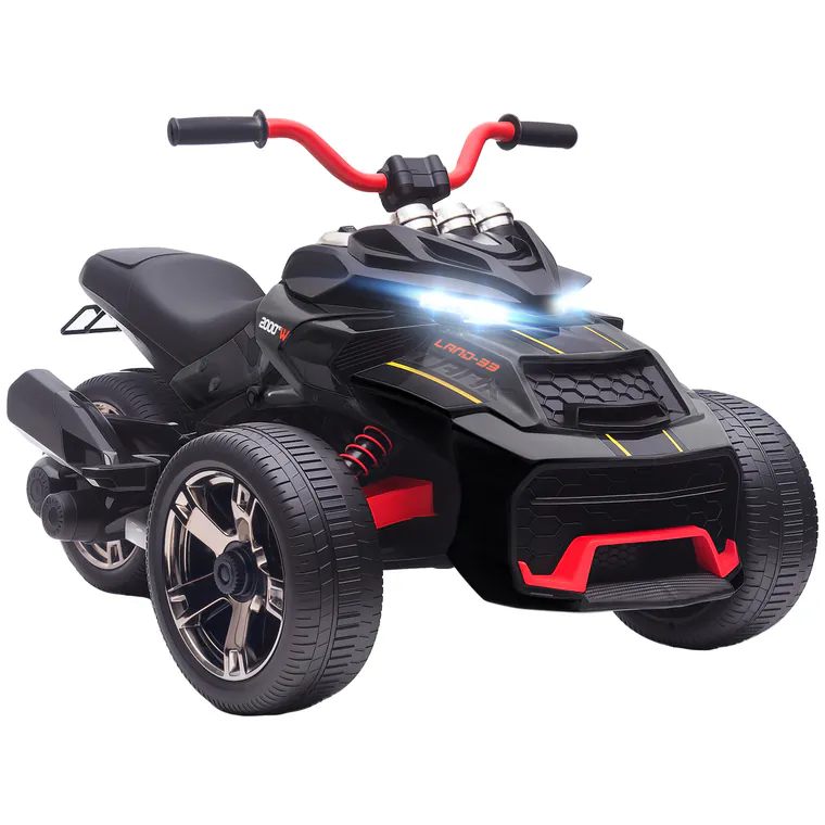 AIYAPLAY Quad electric copii mașină electrică pentru copii 12V 3 roți 2 motoare player MP3, claxon, 2 viteze 3-5 km/h negru | Aosom Romania