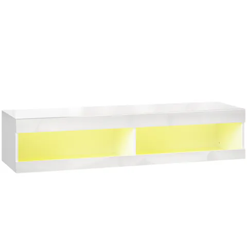 HOMCOM corp TV, lowboard montat pe perete cu iluminare LED RGB în 16 culori, suport TV cu spațiu de depozitare deschis, pentru televizoare de 140-152 cm, pentru living, dormitor, 140 x 40 x 30 cm, alb lucios | Aosom Romania