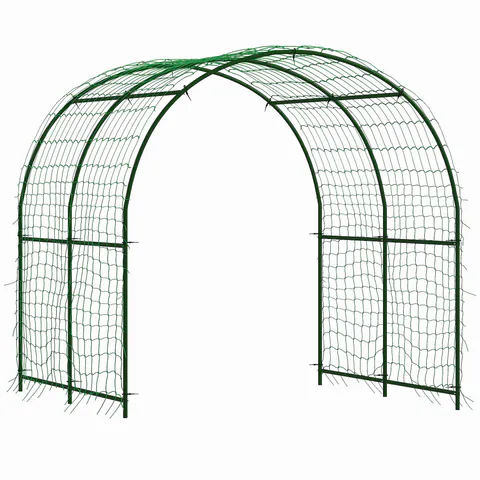 Outsunny Grilaj metalic de înfigere, anti-rugină, suport curbat pentru castraveți 210 x 250 x 216 cm Verde închis | Aosom Romania