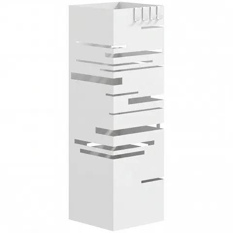 HOMCOM Suport pentru umbrele metalic cu 4 cârlige și tavă colectoare detașabilă pentru hol, birou 15,5x15,5x49 cm Alb | Aosom Romania