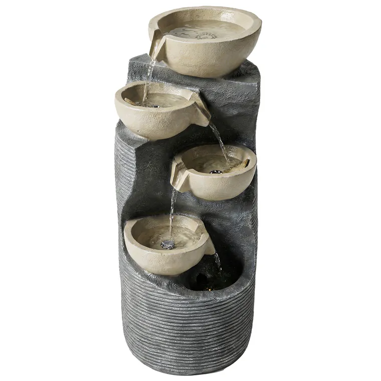 Outsunny Fântână în 5 trepte, fântână de grădină cu LED, pompă, aspect piatră, reglabilă 33 x 31 x 80 cm | Aosom Romania